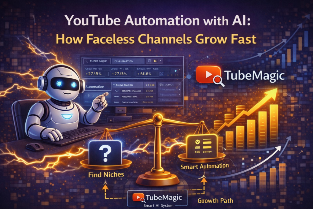 YouTube automation with AI helping faceless YouTube channels grow faster in 2026 using smart systems and TubeMagic workflow