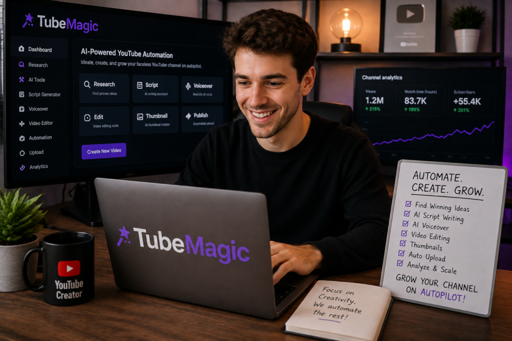 Creator using TubeMagic AI tools to automate YouTube growth and scale a channel in 2026