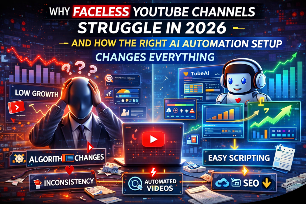 Faceless YouTube channels struggling to grow in 2026 and how the right AI automation setup improves performance