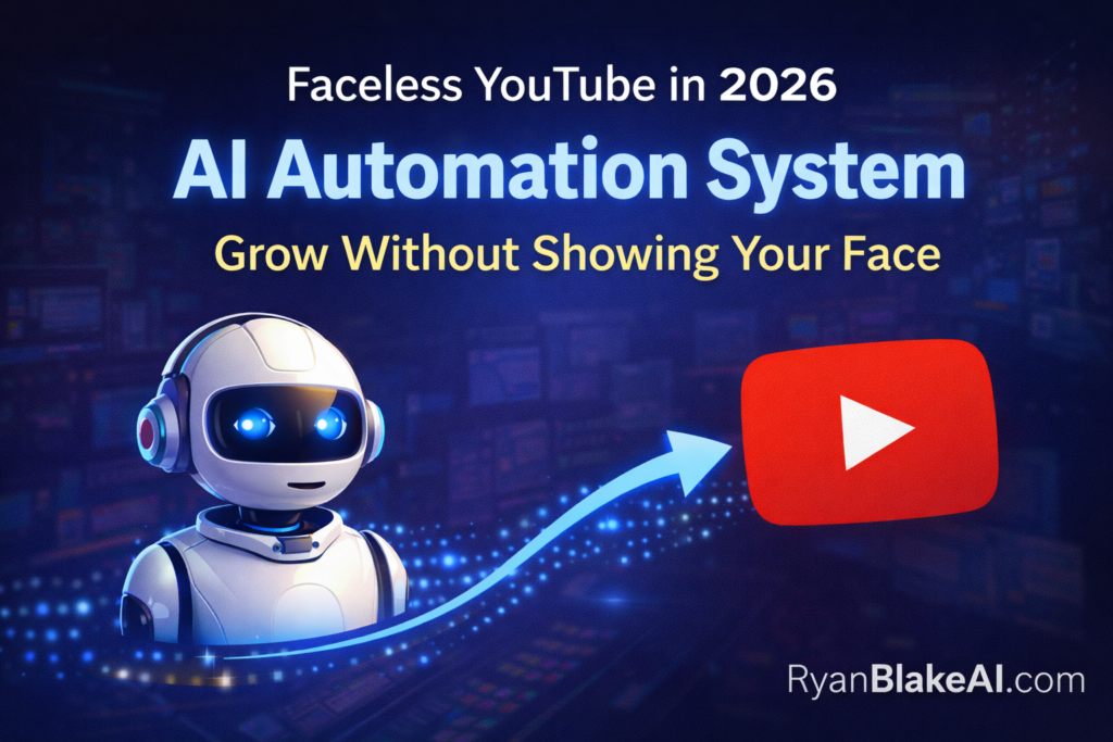 Faceless YouTube automation in 2026 using AI systems to research, script and publish videos without showing your face