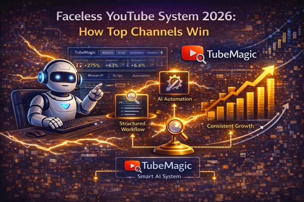 Faceless YouTube system powered by TubeMagic AI showing how top channels grow and scale consistently in 2026