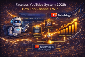 Faceless YouTube system powered by TubeMagic AI showing how top channels grow and scale consistently in 2026