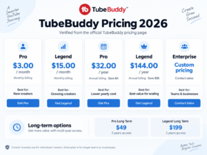 TubeBuddy Pricing 2026 plans and costs
