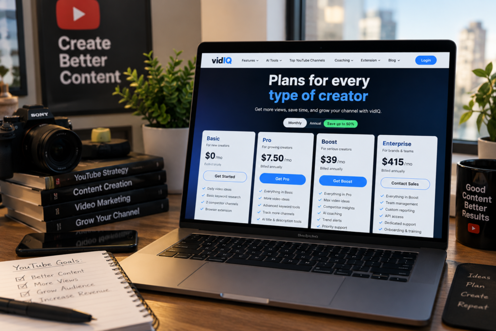 vidIQ pricing plans for YouTube creators in 2026